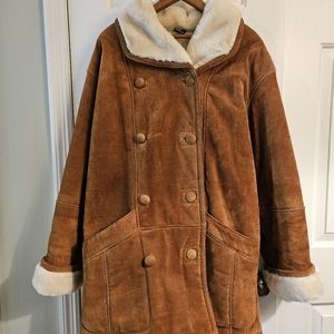 Genuine leather-suede sherpa coat